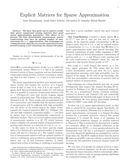 Explicit Matrices for Sparse Approximation Amin Khajehnejad, Arash Saber Tehrani, Alexandros G