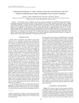 Experimental Infection of Aedes Sollicitans and Aedes Taeniorhynchus with Two Chimeric Sindbis/Eastern Equine Encephalitis Virus Vaccine Candidates