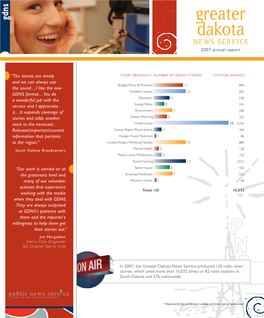Greater Dakota NEWS SERVICE 2007 Annual Report
