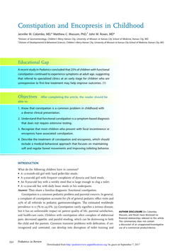 Constipation and Encopresis in Childhood