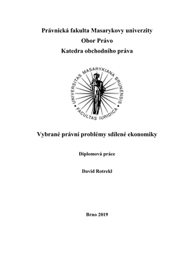 Právnická Fakulta Masarykovy Univerzity Obor Právo Katedra Obchodního Práva