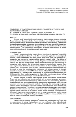 Comparison of Elastic Moduli of Porous Cordierite by Flexure and Dynamic Test Methods R