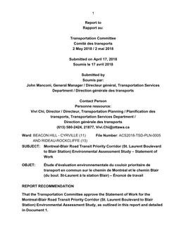 Montreal-Blair Road Transit Priority Corridor (St. Laurent Boulevard to Blair Station) Environmental Assessment Study – Statement of Work