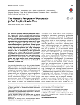 The Genetic Program of Pancreatic Β-Cell Replication in Vivo
