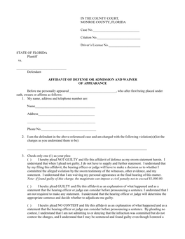 Affidavit of Defense Or Admission and Waiver of Appearance