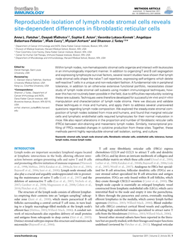 Reproducible Isolation of Lymph Node Stromal Cells Reveals Site-Dependent Differences in ﬁbroblastic Reticular Cells
