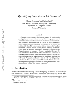 Quantifying Creativity in Art Networks Arxiv:1506.00711V1 [Cs.AI]