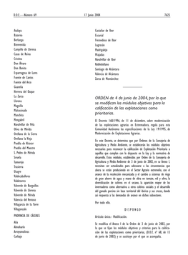 ORDEN De 4 De Junio De 2004, Por La Que Se Modifican Los Módulos Objetivos Para La Calificación De Las Explotaciones Como Prio