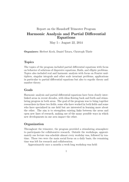 Harmonic Analysis and Partial Differential Equations