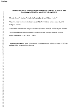 The Occurrence of Contaminants of Emerging