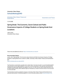 Spring Break: the Economic, Socio-Cultural and Public Governance Impacts of College Students on Spring Break Host Locations