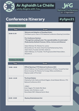 Young Fine Gael National Conference Itinerary