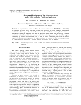 Growth and Productivity of Rue (Ruta Graveolens) Under Different Foliar Fertilizers Application