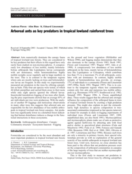 Arboreal Ants As Key Predators in Tropical Lowland Rainforest Trees