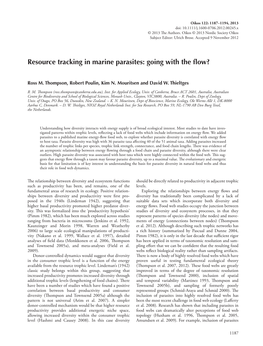 Resource Tracking in Marine Parasites: Going with the ﬂ Ow?