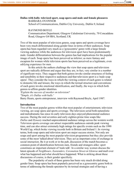 Televized Sport, Soap Opera and Male and Female Pleasures BARBARA O'connor School of Communications, Dublin City University, Dublin 9, Ireland