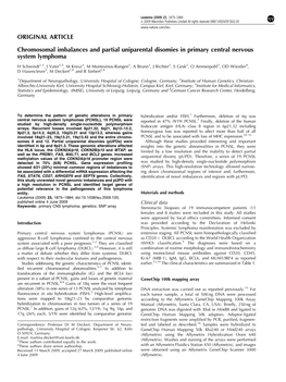 Chromosomal Imbalances and Partial Uniparental Disomies in Primary Central Nervous System Lymphoma