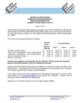 Gilbert Plains Municipality Revised Water Rates Gilbert Plains Rural Utility