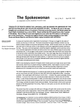 The Spokeswoman Vol. 2, No. S April 30, 1!H2 an Independent Monthly Newsletter of Women's News
