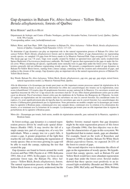 Gap Dynamics in Balsam Fir, Abies Balsamea – Yellow Birch, Betula Alleghaniensis, Forests of Québec