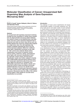 Molecular Classification of Cancer: Unsupervised Self- Organizing Map Analysis of Gene Expression Microarray Data1