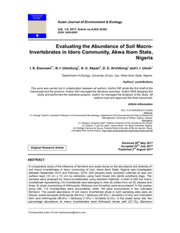 Invertebrates in Idoro Community, Akwa Ibom State, Nigeria