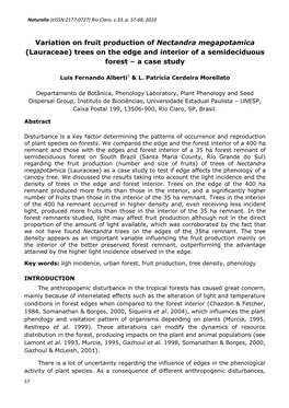 Variation on Fruit Production of Nectandra Megapotamica (Lauraceae) Trees on the Edge and Interior of a Semideciduous Forest – a Case Study