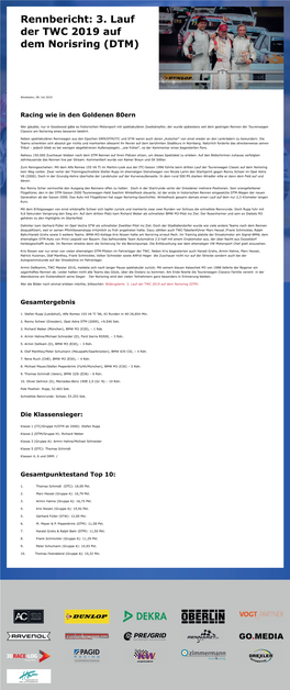 Rennbericht: 3. Lauf Der TWC 2019 Auf Dem Norisring (DTM)