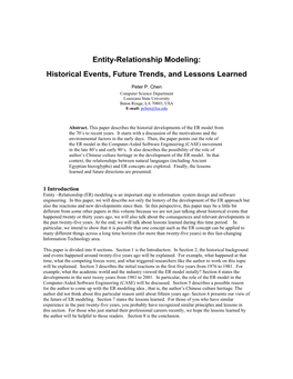 Entity-Relationship Modeling: Historical Events, Future Trends, and Lessons Learned