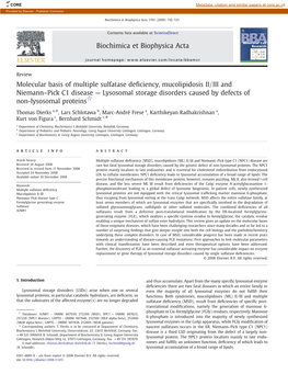 Molecular Basis of Multiple Sulfatase Deficiency, Mucolipidosis II/III and Niemann–Pick C1 Disease — Lysosomal Storage Disor