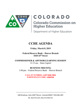 CCHE AGENDA Friday, March 8, 2019