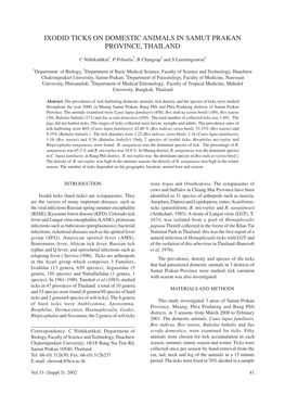 Ixodid Ticks on Domestic Animals in Samut Prakan Province, Thailand