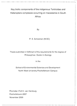 Key Biotic Components of the Indigenous Tortricidae and Heteroptera Complexes Occurring on Macadamia in South Africa