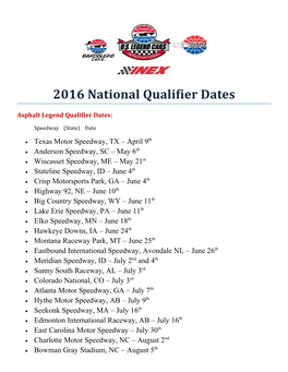 2016 National Qualifier Dates