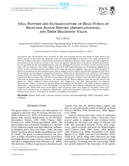 Cell Pattern and Ultrasculpture of Bulb Tunics of Selected Allium Species (Amaryllidaceae), and Their Diagnostic Value