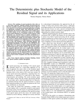 The Deterministic Plus Stochastic Model of the Residual Signal And