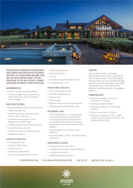 Spicers Peak Lodge Fact Sheet