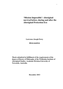 'Mission Impossible': Aboriginal Survival Before, During and After The