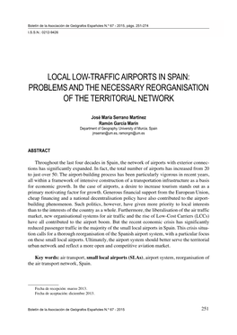 Local Low-Traffic Airports in Spain: Problems and the Necessary Reorganisation of the Territorial Network