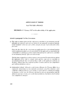 AFPI.ICA'iion N° 29420/95 Paul TOUVIER V/FRANCE DECISION Of