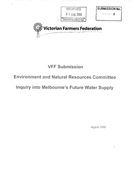 VFF Submission Inquiry Into Melbourne" Future Water Supply