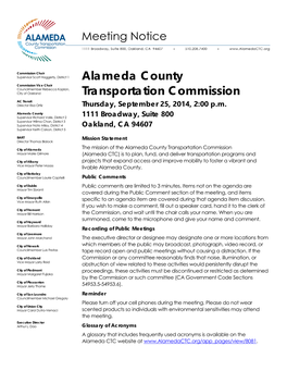 Alameda County Transportation Commission Thursday, September