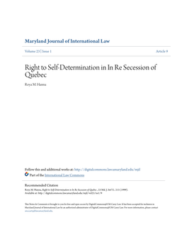 Right to Self-Determination in in Re Secession of Quebec Roya M