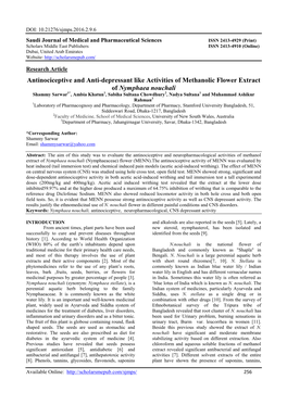 Antinociceptive and Anti-Depressant Like Activities of Methanolic Flower