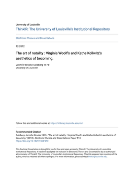 The Art of Natality : Virginia Woolf's and Kathe Kollwitz's Aesthetics of Becoming