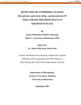 DETECTION of ANTIBODIES AGAINST Mycoplasma Capricolum Subsp