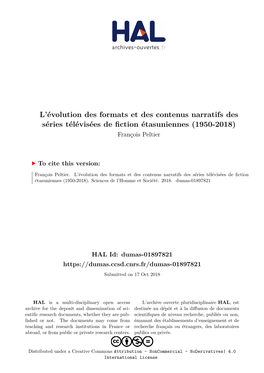 L'évolution Des Formats Et Des Contenus Narratifs Des Séries Télévisées De Fiction Étasuniennes (1950-2018)