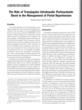 AASLD PRACTICE GUIDELINE the Role of Transjugular Intrahepatic