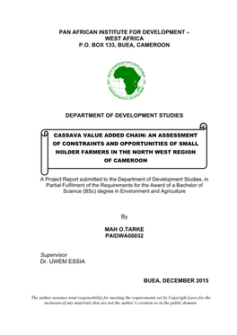 Cassava Value Added Chain: an Assessment of Constraints and Opportunities of Small Holder Farmers in the North West Region of Cameroon