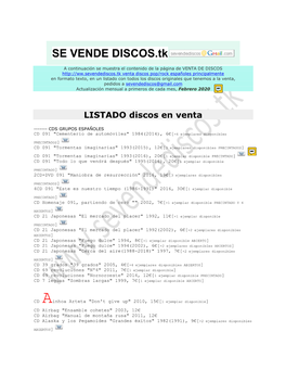 Listadiscos-Web-Sevendediscos.Tk-Feb2020.Pdf Pincha AQUÍ Para